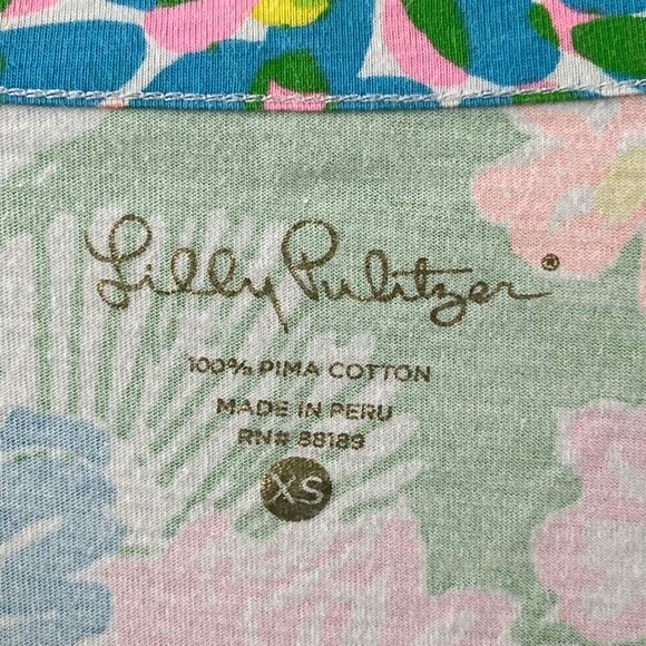 Lilly Pulitzer Tunic Dress Extra Small Multicolor Floral Pima Cotton 3/4 Sleeve - Picture 3 of 8
